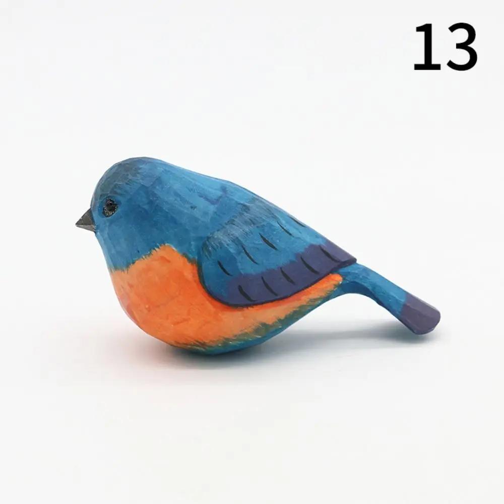 Multi-style Cute Wood Carving Bird Handmade Carving Small Bird Ornament Painting Nordic-style Wooden Bird Figurine Home Decor