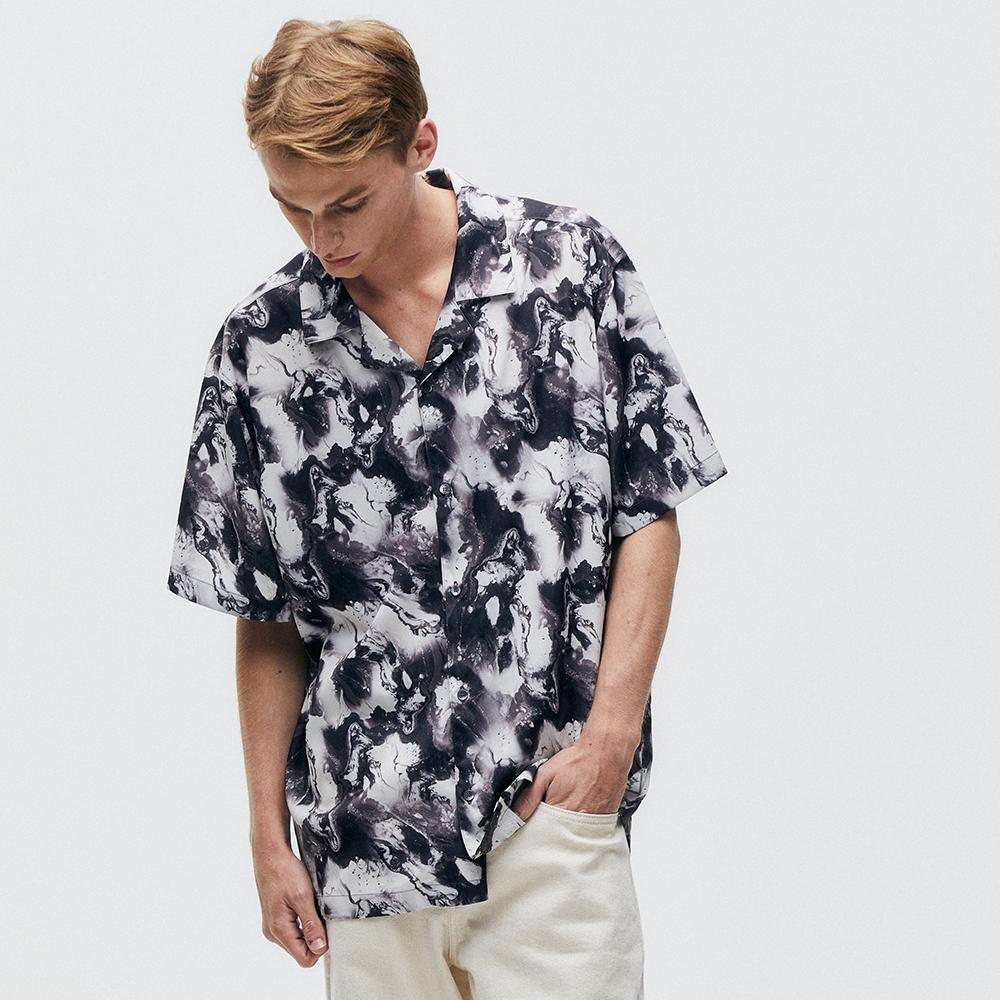 Pinned Look Watercolor Open Collar Shirts (Cocoa) M