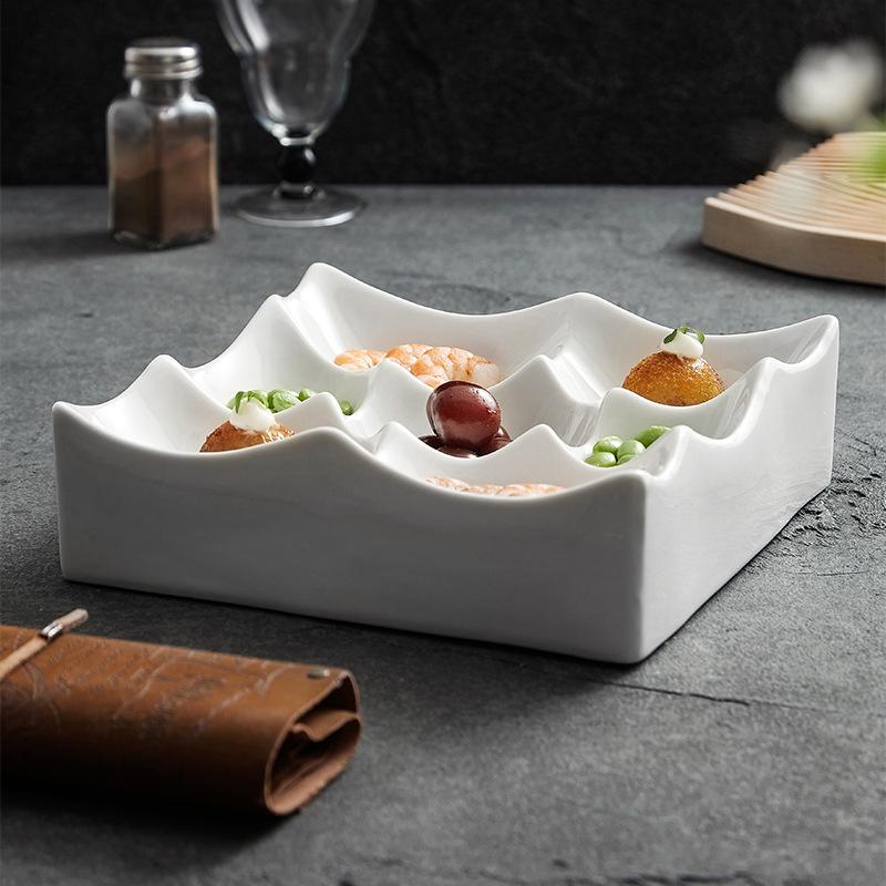 Special-shaped Multi-grid Exquisite Small Salty Cold Dish Plate Ceramic High-end Hotel White Tableware Combination Snack Platter