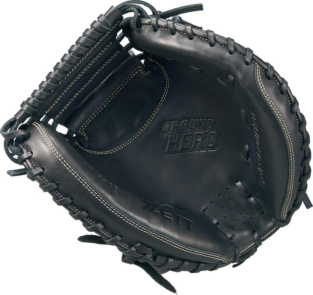 ZETT Youth Baseball Softball Ground Black BJCB76522F Catcher's Mitt, Hero, Left-Handed Throw, (1900),