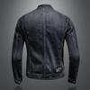 Spring 2020 Men's Dark Blue Retro Motorcycle Denim Jacket with Stand Collar and Zipper