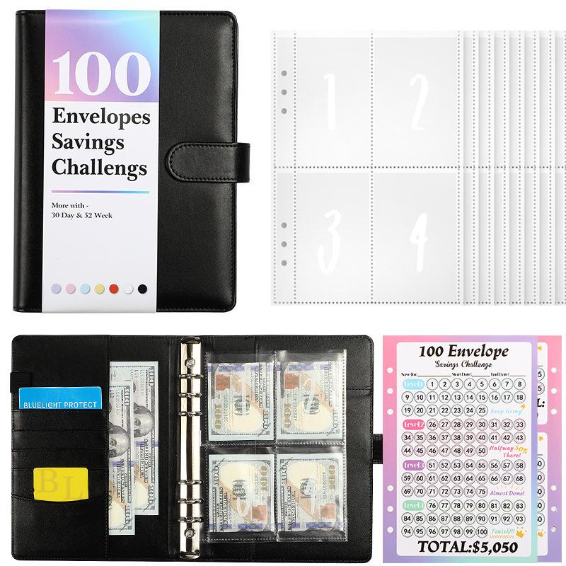 100-Day Envelope Challenge Loose-Leaf Notebook: PU Colored Savings Planner for Couples