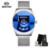 2021 Bestwin Sport Chronograph Wristwatch for Men Casual Gold Quartz Watch with Leather Band Cartoon Style