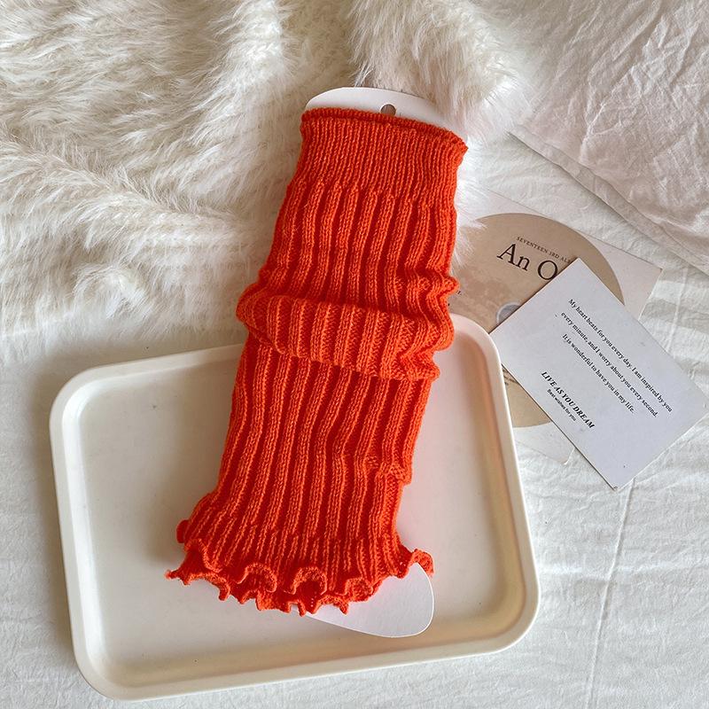 Girls' Angora Red Lace Knit Leg Warmers - Chunky Mid-Calf Socks for Spring, Autumn, and Winter