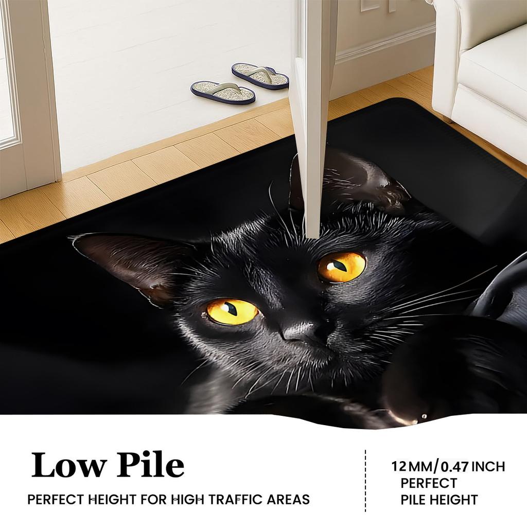1Pcs Anti Fatigue Kitchen Rugs, Black Cat Print Waterproof Non-Slip Thick Cushioned Kitchen Mat Heavy Duty Comfort Standing Mat for Kitchen