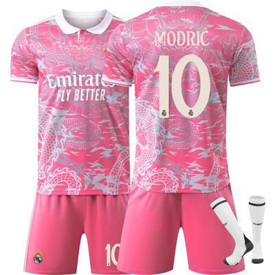 Camisa de Futebol Rosa com Padrão de Dragão do Real Madrid 25-26 para Crianças e Adultos MODRIC #10