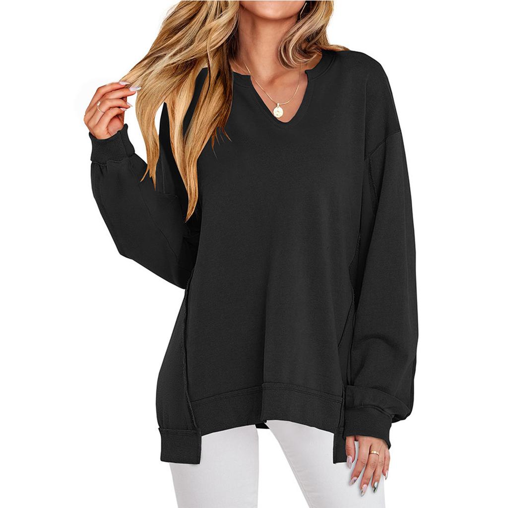 Women's Loose And Comfortable Solid Color V-neck Loose Sportswear Sweatshirt