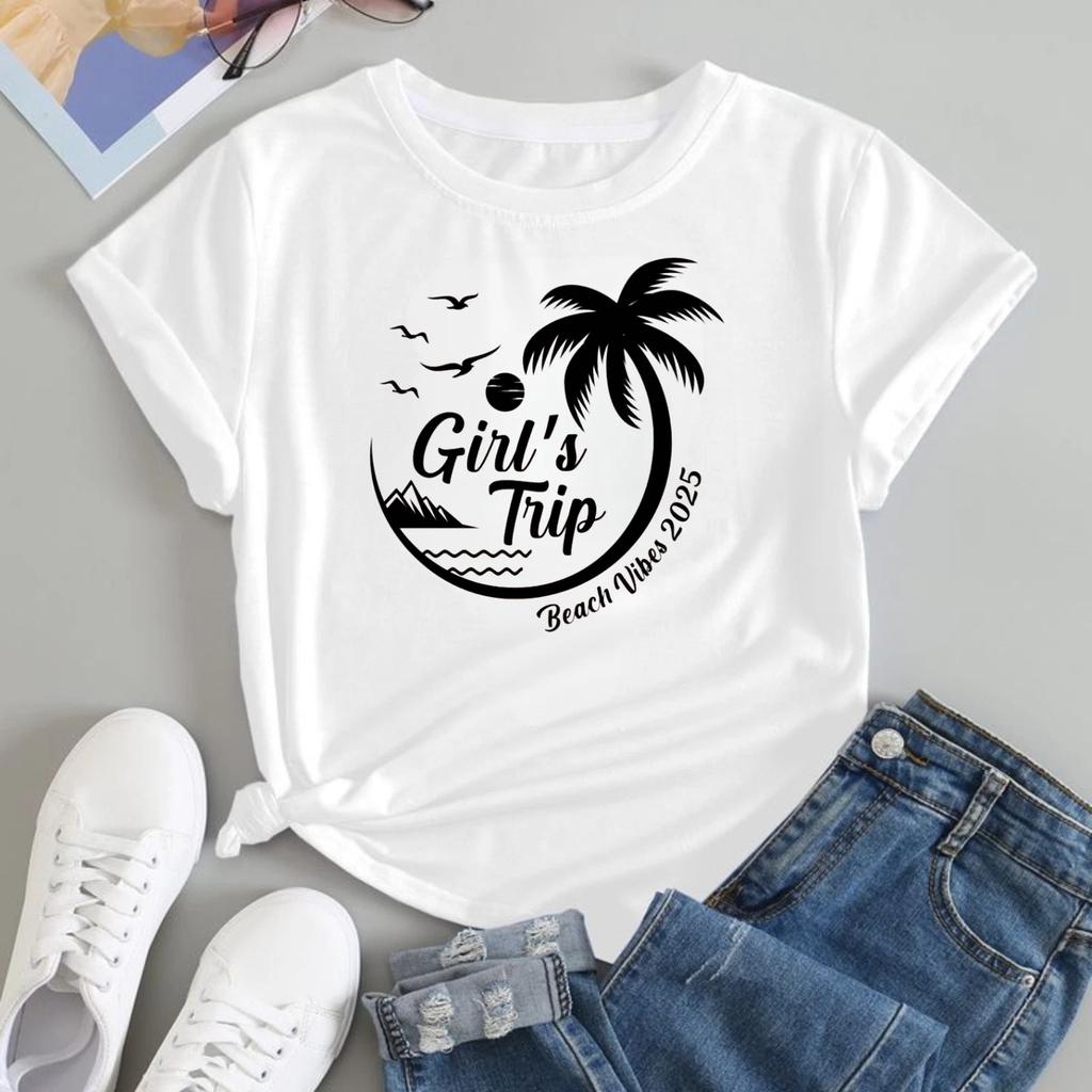Vintage Graphic T-shirt Girls Trip Beach Vacation Summer Palm Tree Girls T-Top
