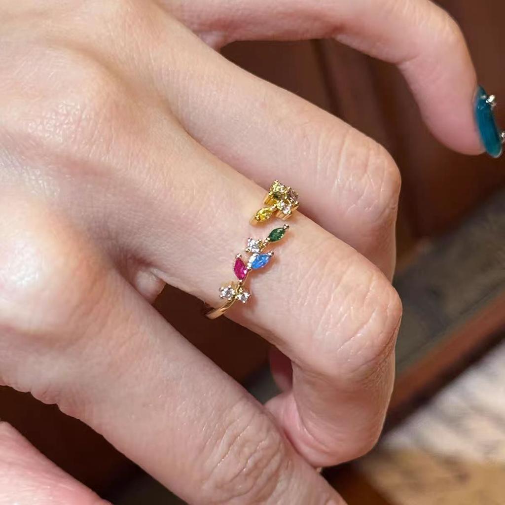 Summer New Monet Garden Rainbow Ring Niche High-end Color Diamond Ring Women's Accessories