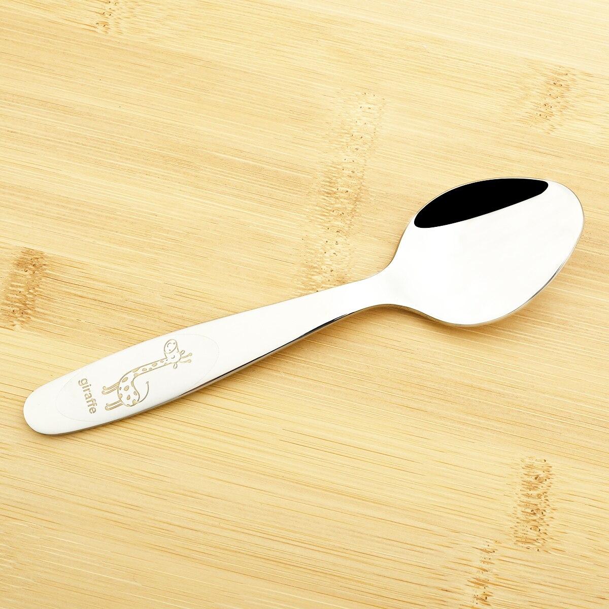 

1 шт. Детская посуда в стиле вестерн из нержавеющей стали 304, детский набор столовых приборов с мультяшным рисунком, резьба по дереву, детское серебро, нож, чайная ложка, набор вилок dinner spoon серебряный