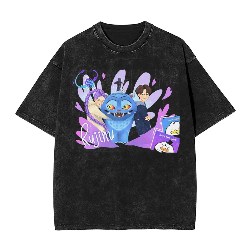 Huntrix Kpop Demon Hunters Mira Rumi  Zoey T Shirt Summer Washed T-Shirts Casual Hippie Tee Shirt for Men Print Top Tees 2025