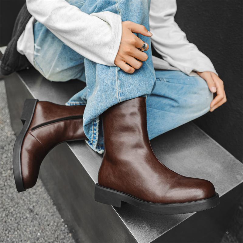 Fashion Autumn and winter men's long boots Black Versatile British style Daily business and office Outdoor Fashion Party warm shoes New