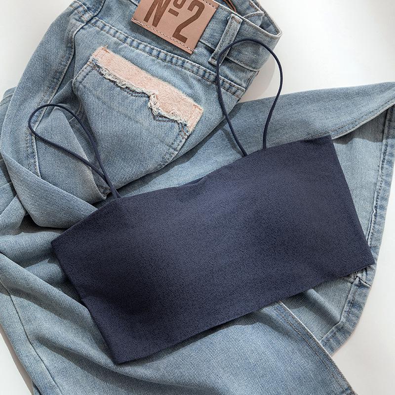 

Бесшовный топ-бандо на бретелях-спагетти со встроенным бюстгальтером - Модный и универсальный женский топ Medium