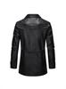 New European size men's mid-length leather trench coat, suit collar, leather jacket, casual trendy belt jacket for men