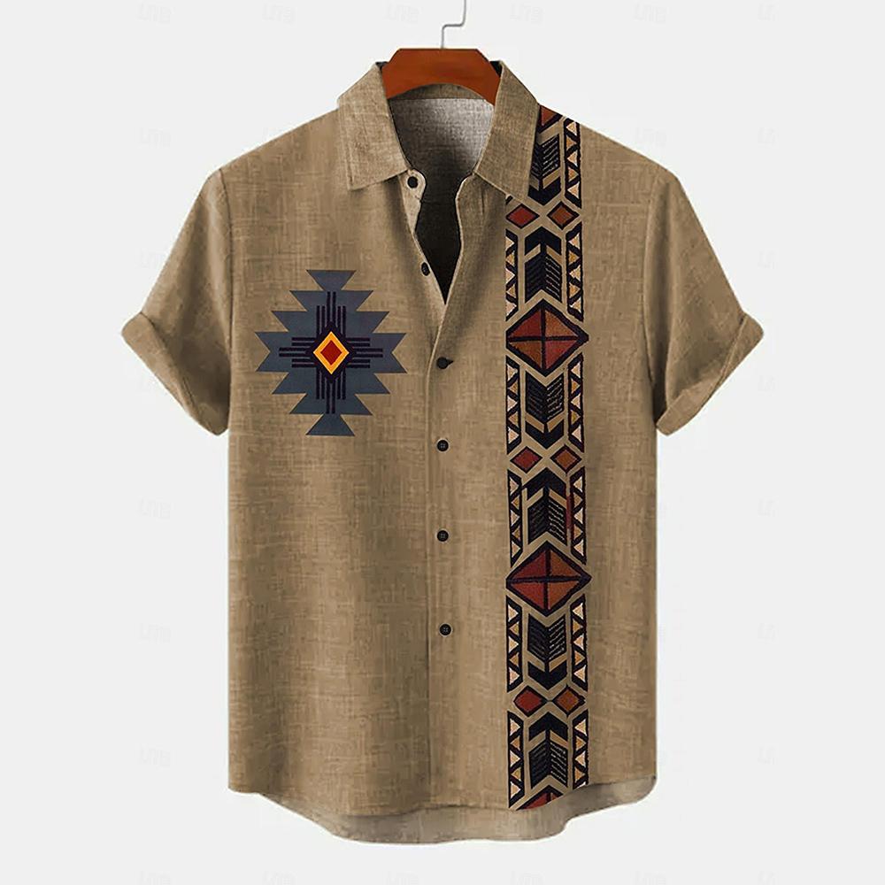 Camicia da uomo vintage con stampa etnica a maniche corte con colletto Camicie estive da uomo oversize Moda Casual Streetwear