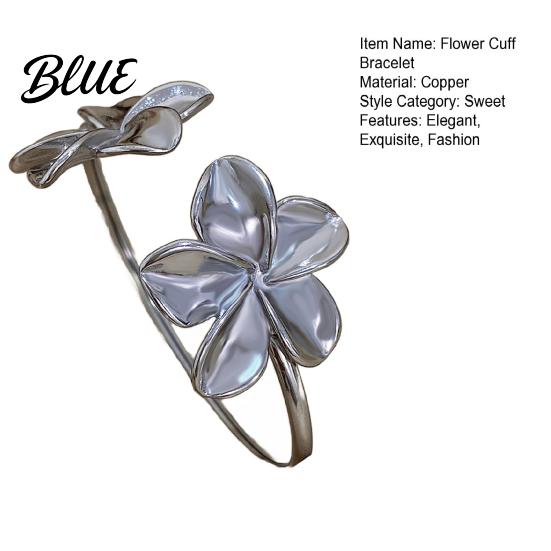 Women Adjustable Alloy Bracelet Flower Cuff Bracelets for Double Open
