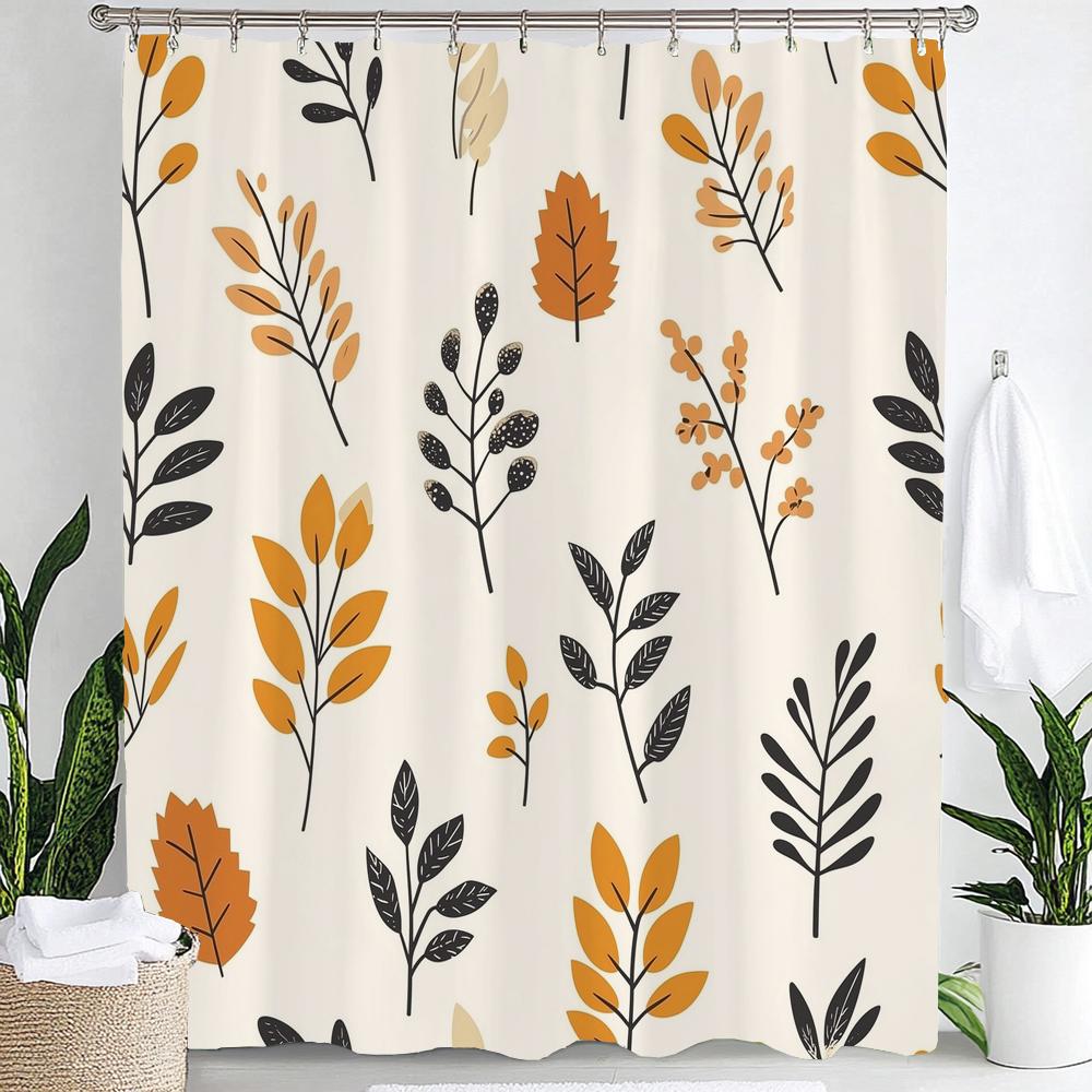 

Nordic Minimalist Style Leaves Print Shower Curtain Partition Privacy Hanging Curtain With Hooks Multiple Size Machine Washable W60H190(CM)-1 Pcs