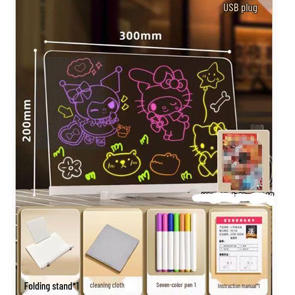 Glow-in-the-Dark Luminous Erasable Drawing Board for Kids - DIY Acrylic Learning Night Light