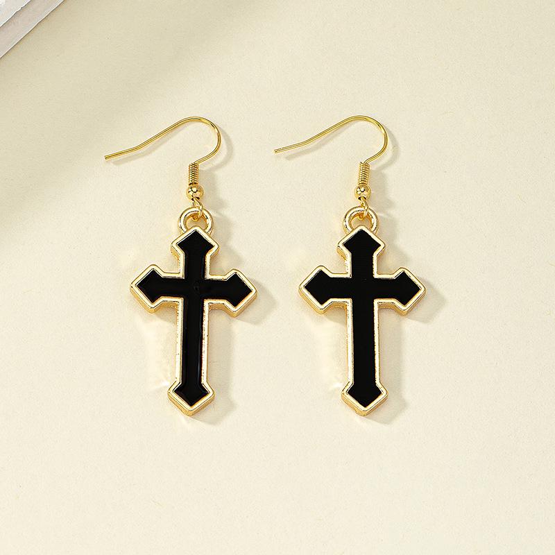 French Retro Cold Style Cross Earrings - Korean Hip Hop Trend Design for Women