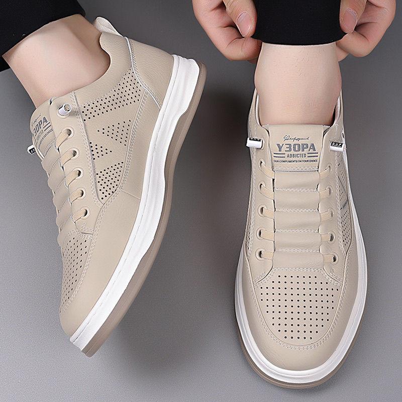 Men's board shoes 2025 summer trend new soft-soled hollow shoes men's casual versatile non-slip breathable white shoes