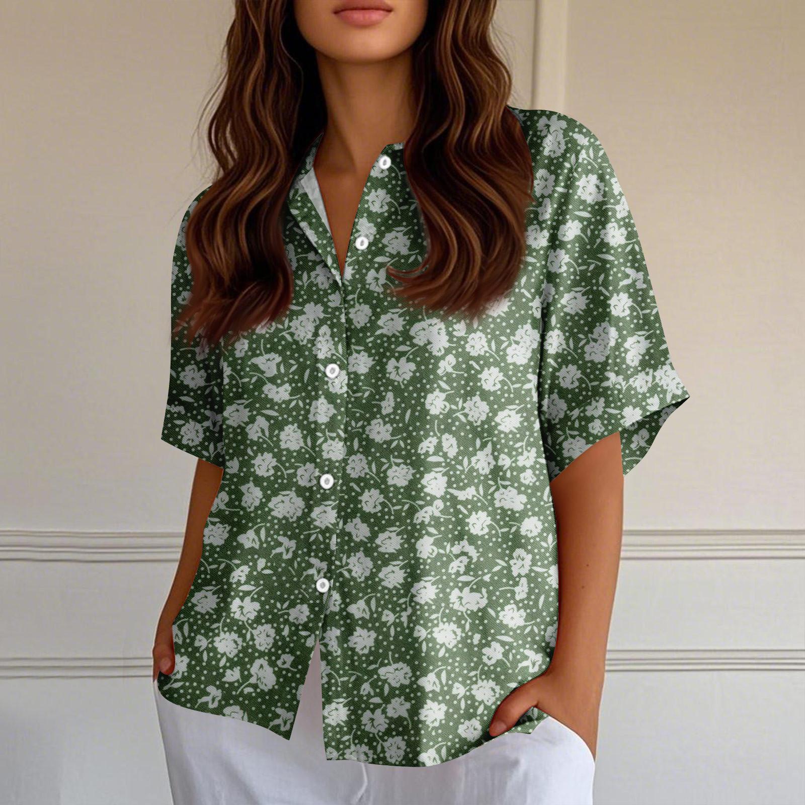 

Женские рубашки на пуговицах Льняные рубашки на пуговицах Рубашки с коротким рукавом для женщин Топы с коротким рукавом для женщин XXL зелёный