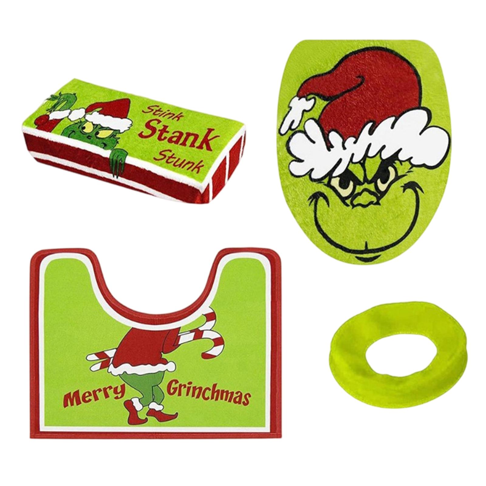 

4-Piece Christmas Toilet Seat Covers – Green Holiday Toilet Seat Covers Set, Festive Bathroom Decor For Christmas, Funny Xmas Bathroom Accessories One Size зелёный