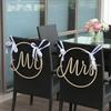 2Pcs Wood Mr Mrs Wedding Chair Flags Round Hollow Design Retro Romantic Decor for Bride Groom Seats Photo Prop Backyard Party