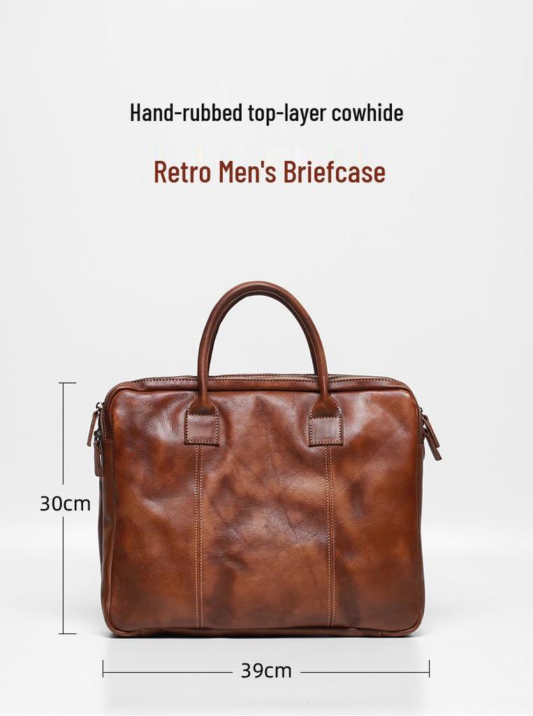 Men's Retro Genuine Leather Multi-Compartment Briefcase and Backpack