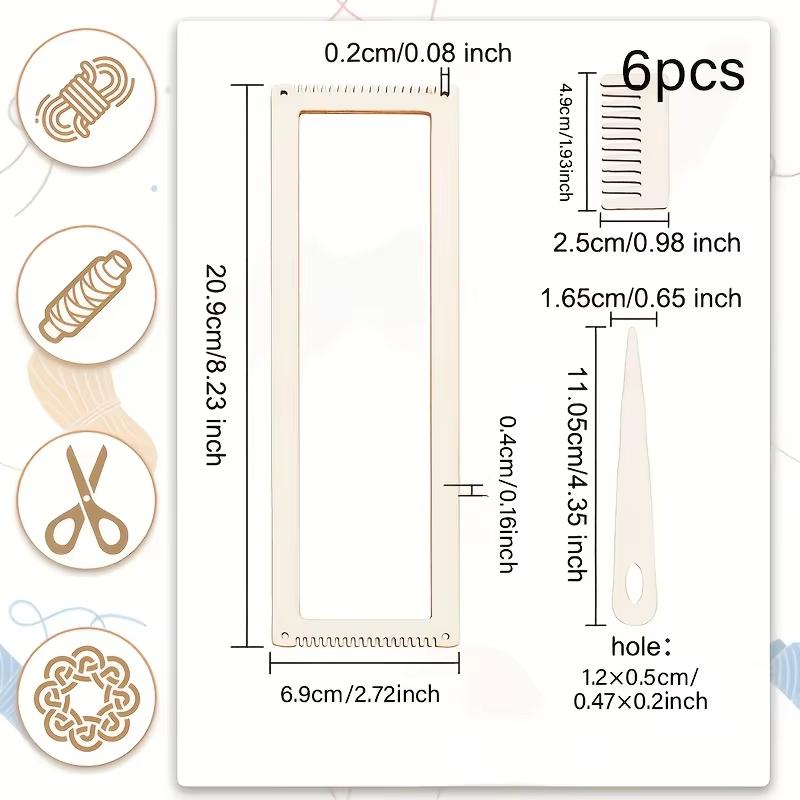 6-Piece Wooden Weaving Kit, Wooden Stand Crochet Yarn Tool, Diy Comb Thread Wireframe Mini Wooden Weaving Loom Kit