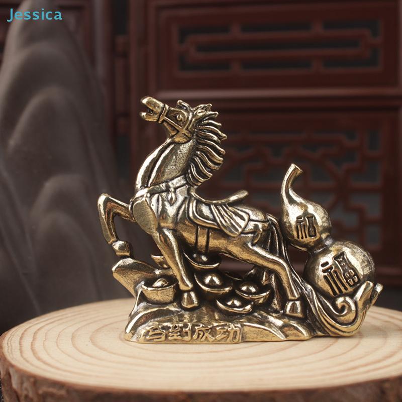 Brass "Horse To Success" Figurine - Feng Shui Wealth Statue With Gourd Coins For Home Office Decor