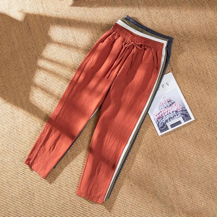 Pure Cotton Harem Pants Women Casual Loose Straight Trousers Solid Color Summer Spring Thin Nine Point