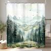 Rustic Green Mountain Shower Curtain for Bathroom Nature Misty Pine Tree Modern Woodland Watercolor Scenery Landscape Fabric