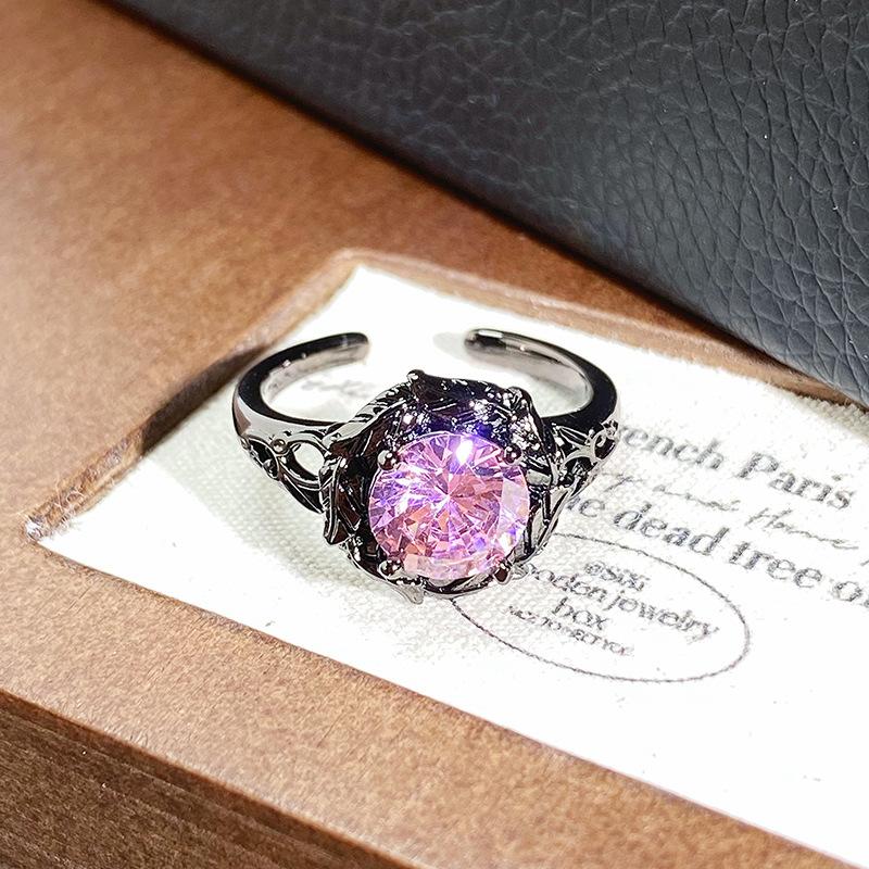 Punk Dark Personality Sweet Cool Moon Fishtail Full Diamond Open Ring Spice Girl Niche Treasure Premium Sense Ring Girl