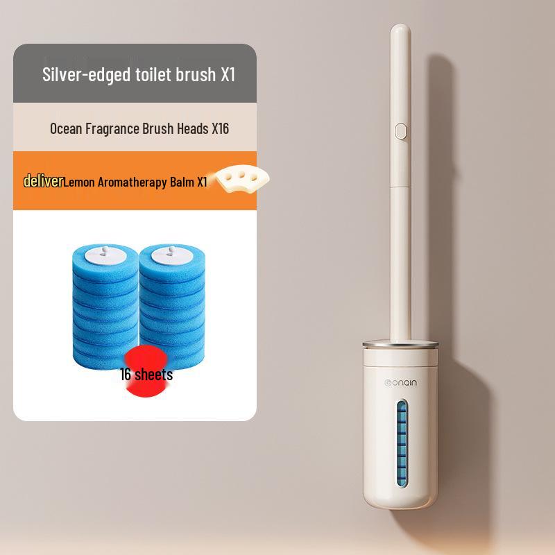 Wall-Mounted Disposable Toilet Brush with Replacement Heads - Household Cleaning Essential