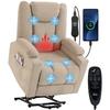 Electric Lift Chair with Vibration Massage and Heat Function, Recliner Chair In Velvet Look with Pocket Spring Padding, Cream White