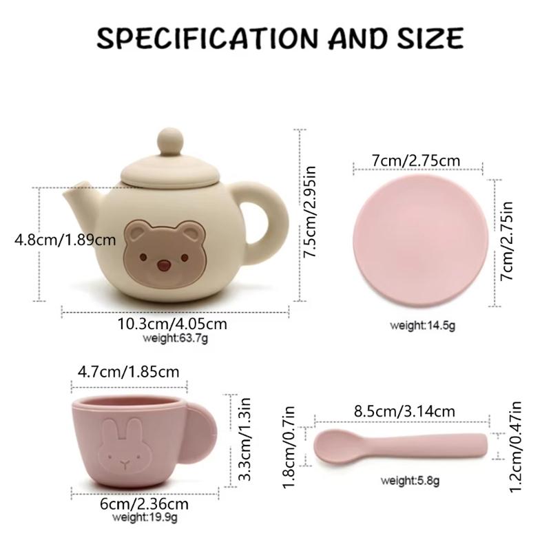 Silicone Play Teapot Set For Kids Ages 3+ With Pretend Dishes Utensils Learning Toy For Boys Girls Birthday Gift