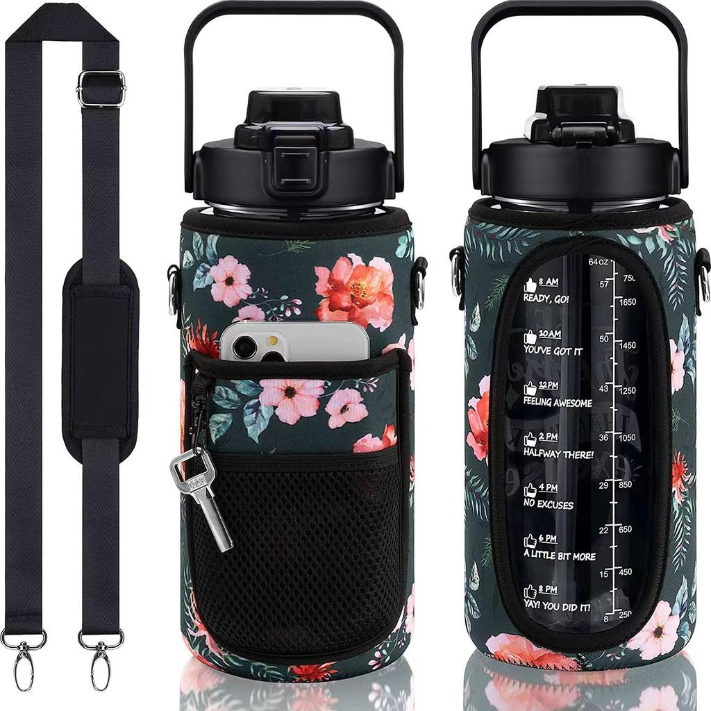 64oz/Half Gallon Water Bottle Carrier Bag Holder with Adjustable Shoulder Strap 2 Pocket Sling Neoprene Sleeve, CSports, Outdoor