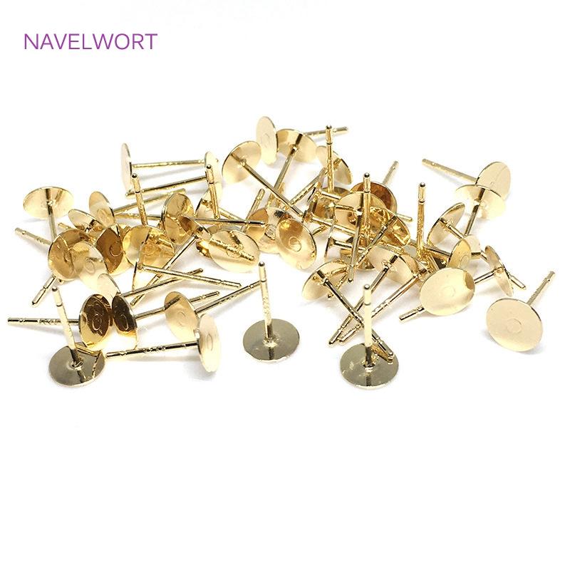 Brass Metal Blank Earring Studs Base Pins 14K Gold Plating Ear Post with Pad,DIY Jewelry Making Accessories Wholesale