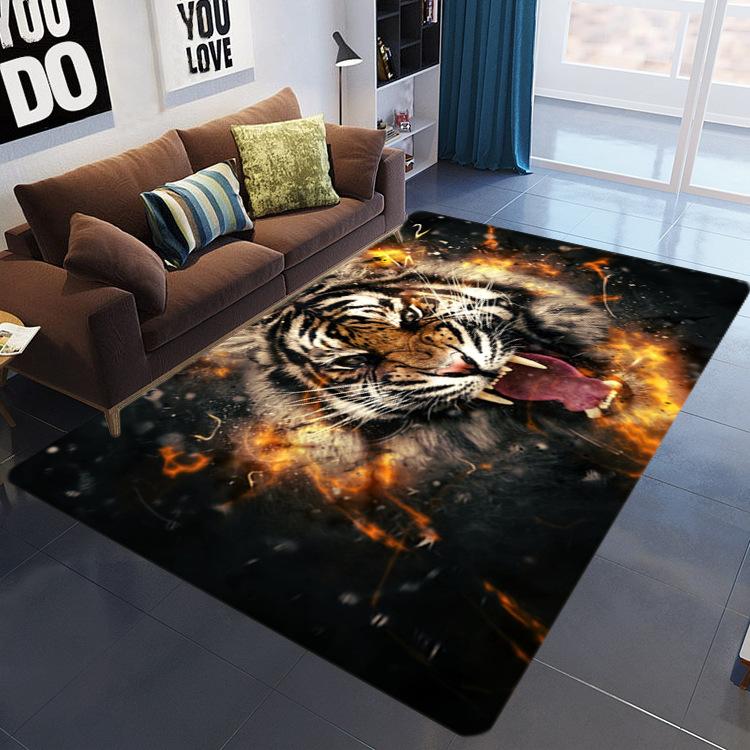 Flame 3D Printed Living Room Carpet, Crystal Velvet Bedroom Floor Mat