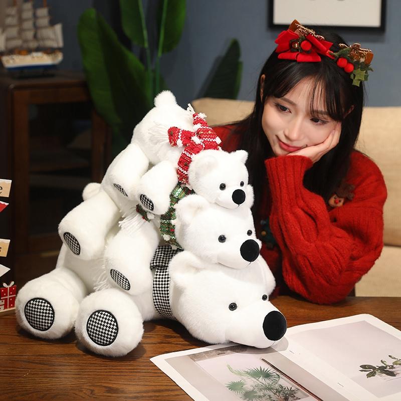 Lovely Scarf Polar Bears Plush Toy Soft Animal Bear Stuffed Pillow Cute Back Cushion Birthday Christmas Gift Home Decoration