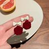 New Fashionable Flocked Earrings, Silver Needle Bow Earrings, High-end Feeling, Niche Red Earrings