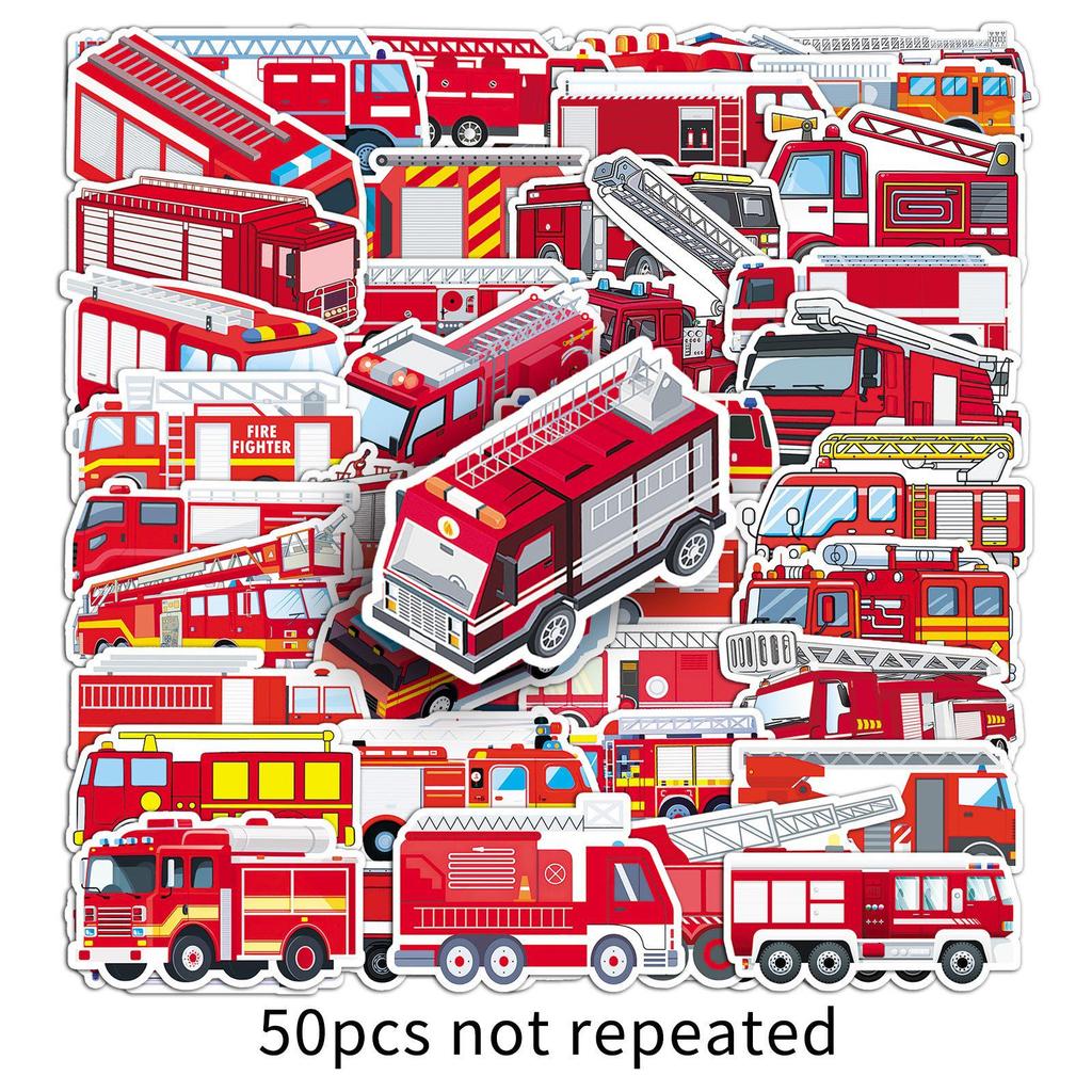 Fire Truck Cartoon Stickers: 50 Fun Decorative Sheets for Notebooks, Water Cups, and Desktops