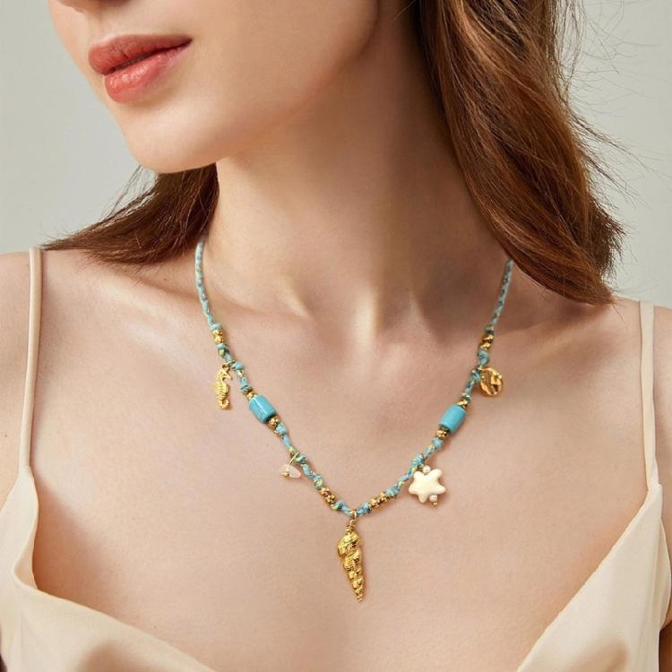 Gold Copper Fish Pendant Necklace Adjustable Braided Cord Jewelry Bohemian Oceanics Theme for Women