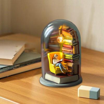 Czytanie w Lampka Nocna Tube Miniaturowa Figurka Czytelnika Statuetka Dom Biuro Biurko LED Lampa Dekoracyjna Ornament Prezenty dla Miłośnika Książek