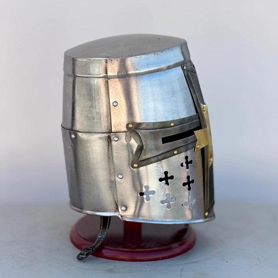 Templar Knight Helmet Brass Cross, Medieval, Cosplay Armor