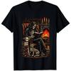 Funny Halloween Reaper Reading By The Fire Grim Skeleton Book T-shirt S - 5XL