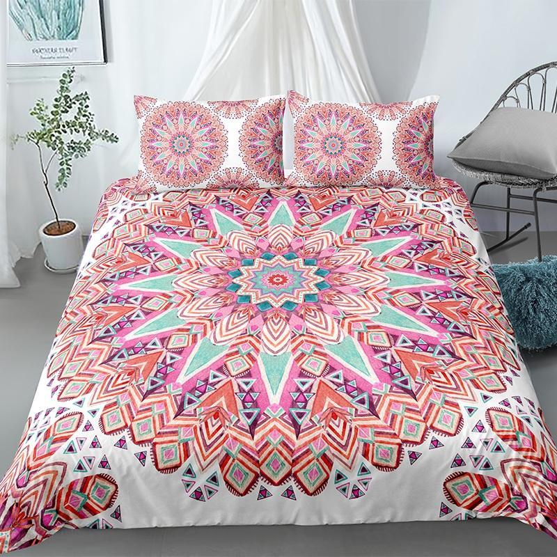 Mandala Duvet Cover Set King Tie Dye Paisley Quilt Cover Purple Boho Hippie Trippy Floral Exotic Style Bedding Set