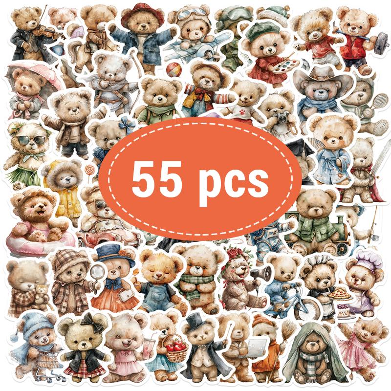 

55 шт. Милые DIY украшения мини-размера на тему медведя самоклеящиеся бумажные наклейки забавные животные водонепроницаемые виниловые наклейки с медведем для ноутбука