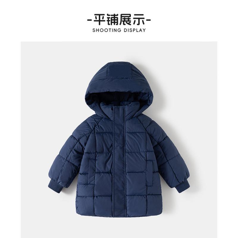 Kids Solid Korean Style Thick Padded Hooded Mid Length Winter Coat