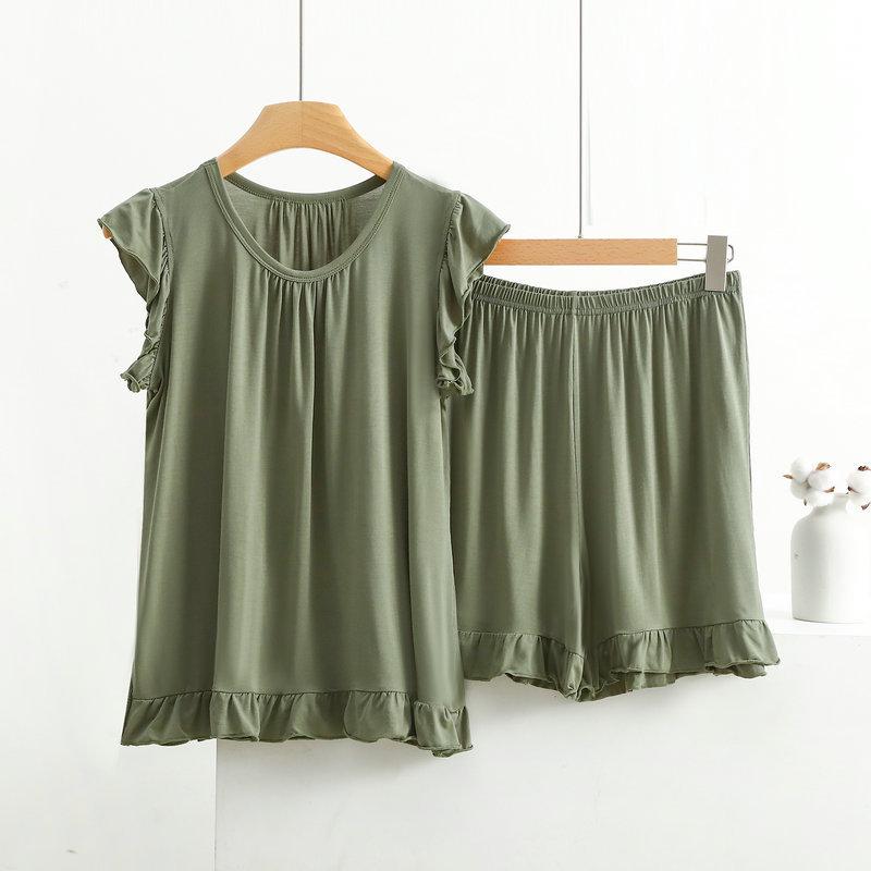 Women's Modal Lace Pajama Set - Ruffle Edge Vest & Shorts, Loose Fit, Lightweight Summer Two-Piece Homewear